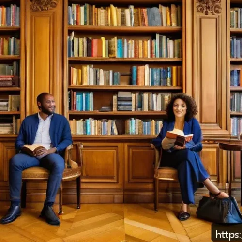 문학과 사회적 변화 - A vibrant multicultural literary festival scene in Paris, featuring diverse authors of various ethni...