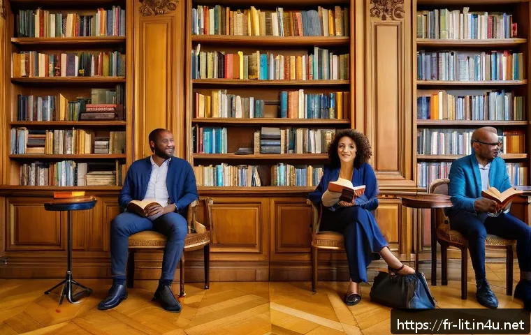 문학과 사회적 변화 - A vibrant multicultural literary festival scene in Paris, featuring diverse authors of various ethni...