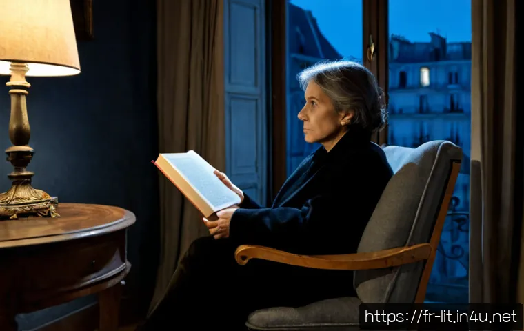 공포 문학의 심리적 요소 - Photorealistic psychological horror literature scene in a quiet Paris apartment at night, a worried ...
